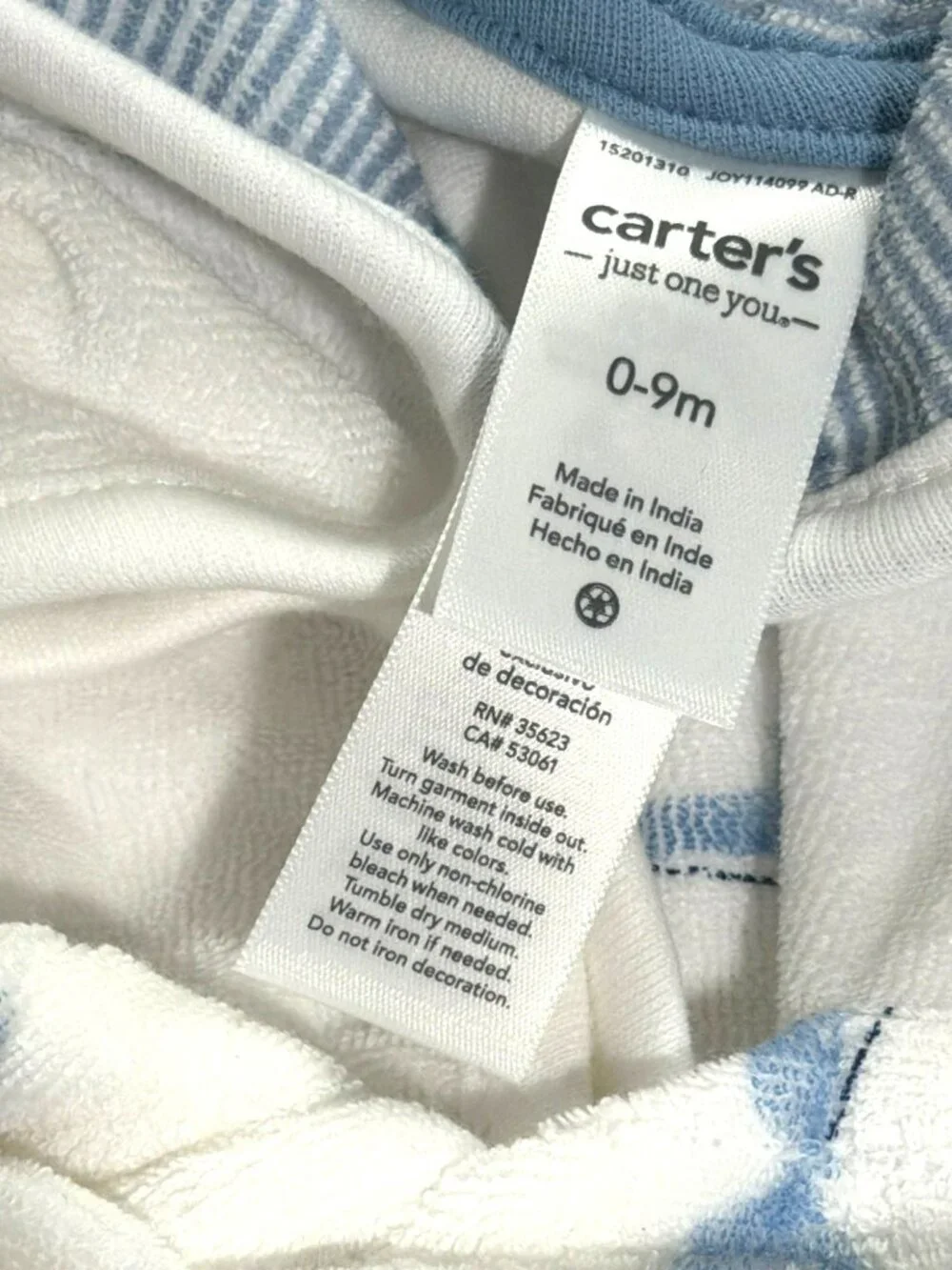 Carters Baby Shark Hooded Bathrobe 0-9M White & Blue NWOT